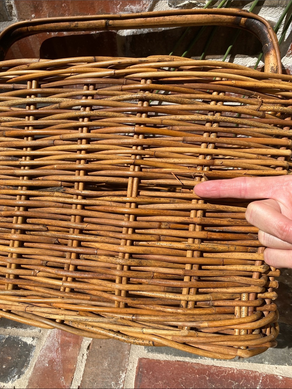 Vintage Woven Rattan Gathering Basket with Bamboo Handle in Natural Brown - Picture 12 of 16